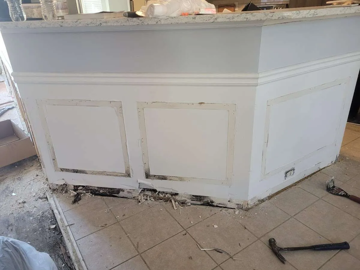 Water damage and mold on kitchen during Storm Damage Restoration in Bloomer